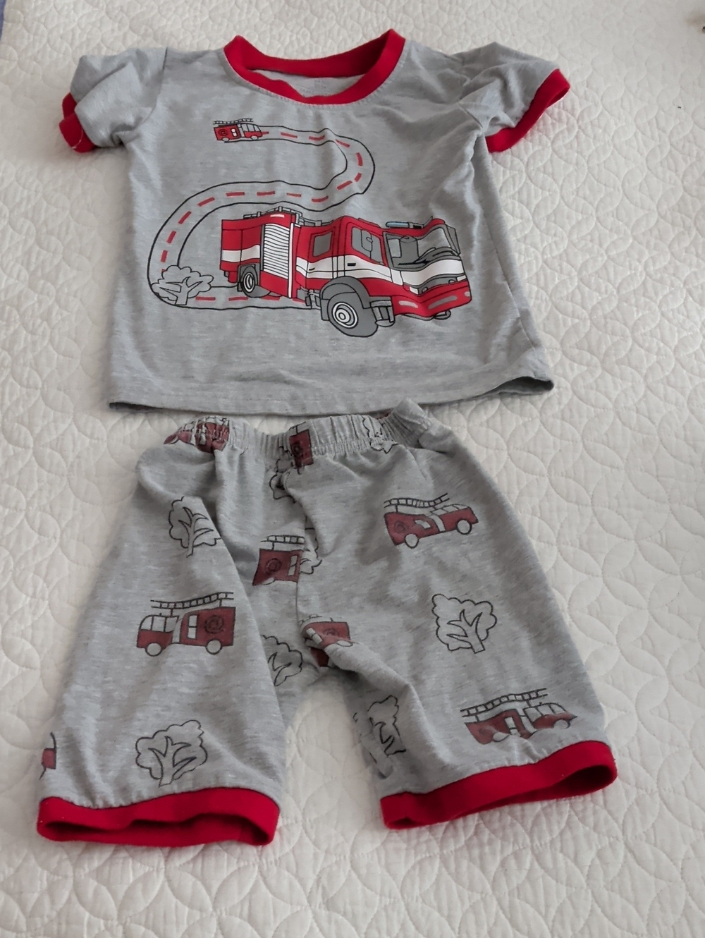 Kids Fire Truck Pajama Set - Gray & Red